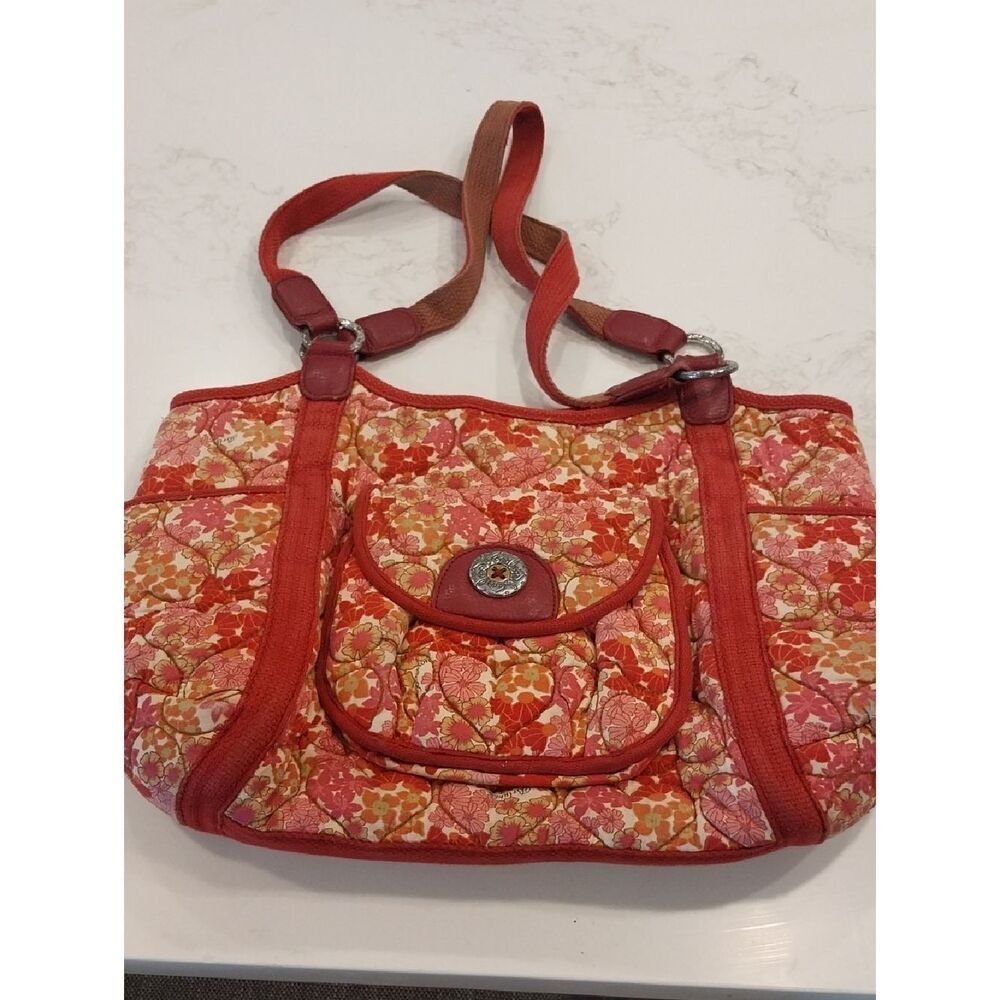 BrightonFloral Quilted Red Tote Bag with Front Pocket And Two Side Pockets.